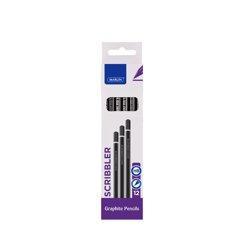 Marlin Scribblers HB Pencils Black & Silver Striped 12 Pack