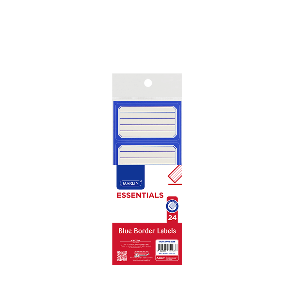 Marlin Blue Border School Labels with Lines 24 Pack