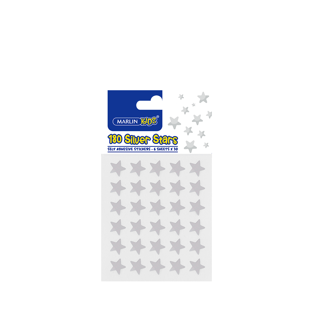 Marlin Kids Self-Adhesive Silver Star Stickers 180 Pack
