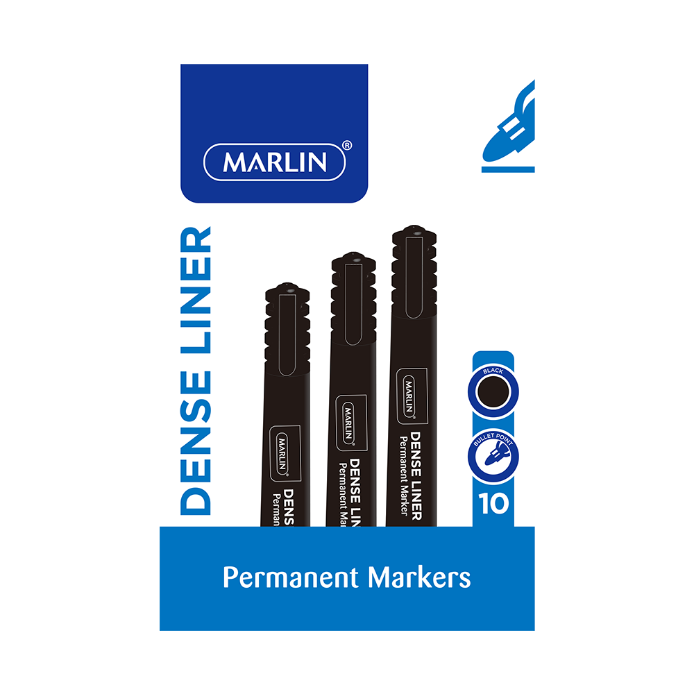 Marlin Dense Liners Permanent Markers 10 Pack Black