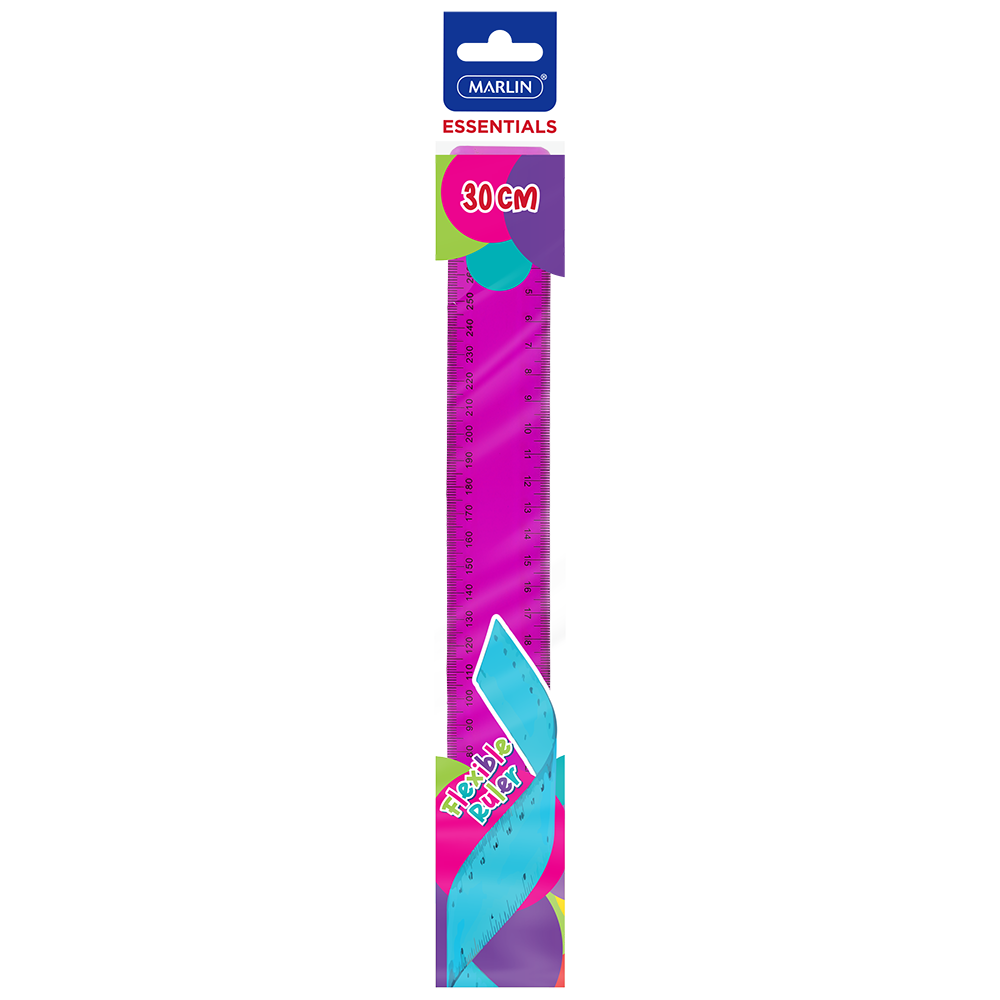 Marlin Flexible Rulers 30cm 4 Pack Assorted Colours