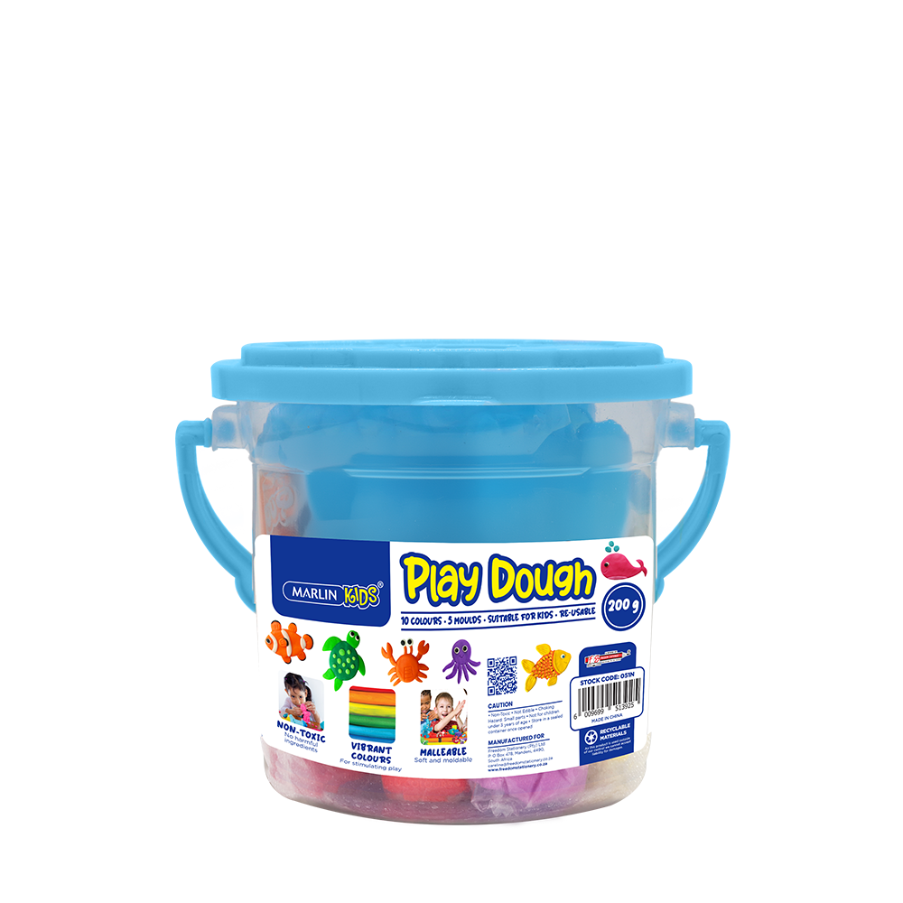 Marlin Kids Play Dough 200g Bucket 10 Colours + 5 Moulds