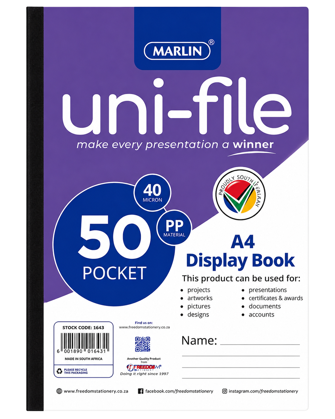 Marlin Uni-File Display Book 50 Pocket A4