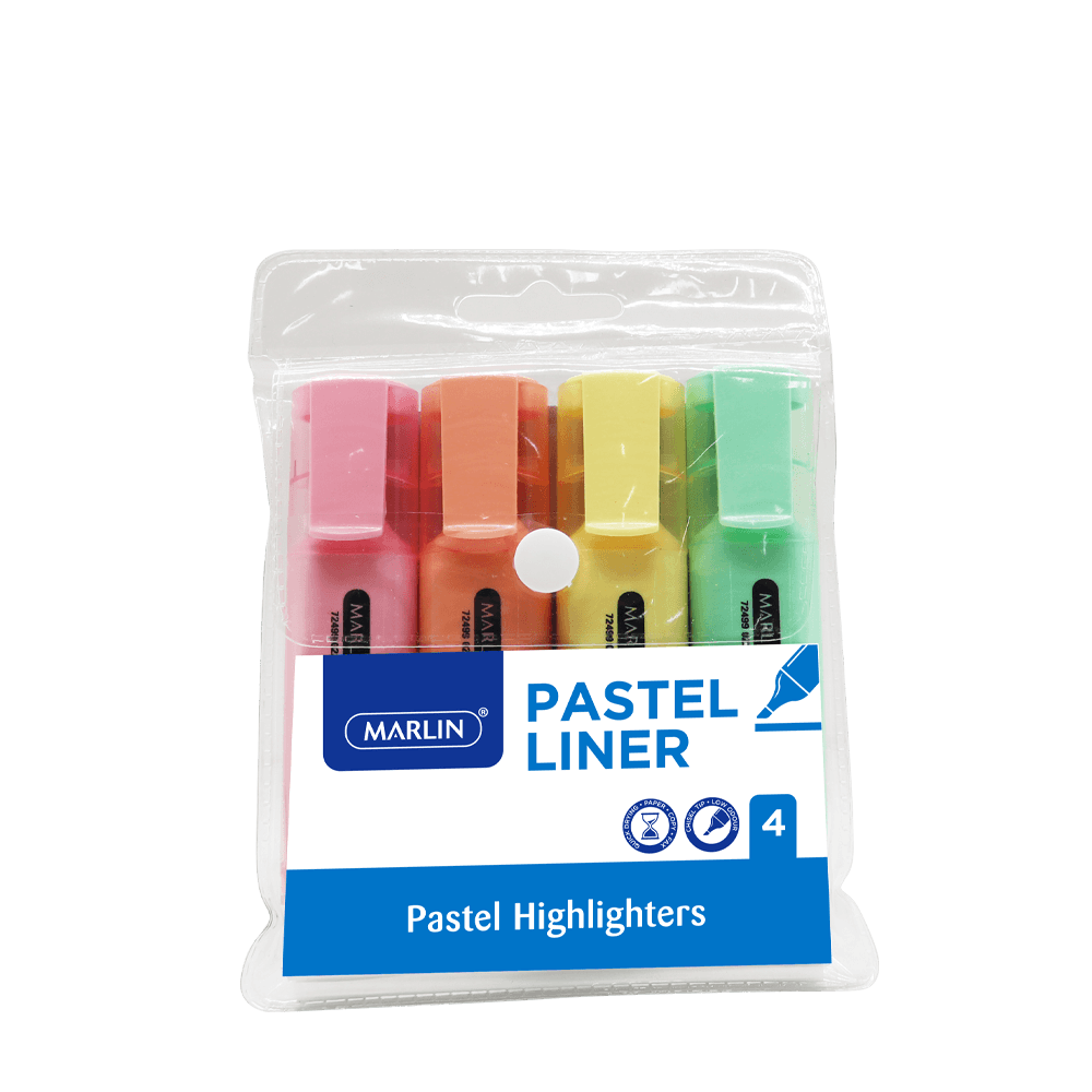 Marlin Pastel Highlighters 4 Pack Assorted