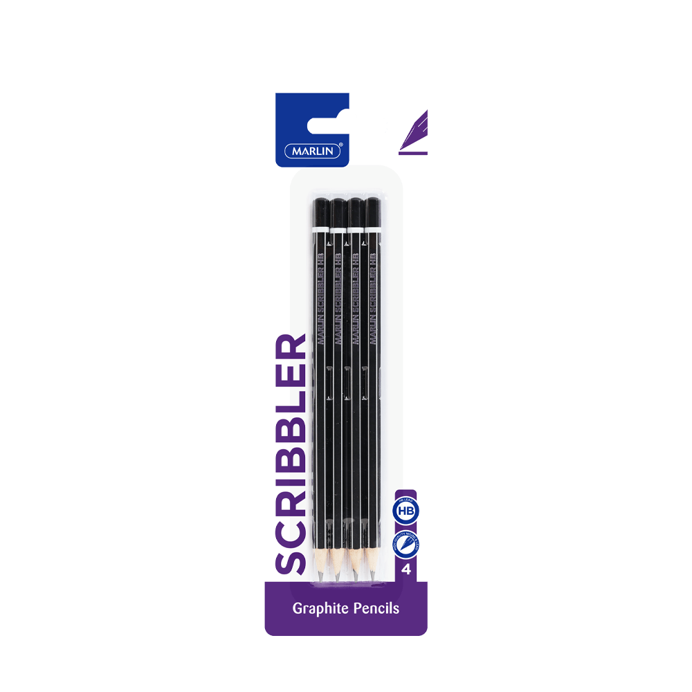 Marlin Scribblers HB Pencils Black & Silver Striped 4 Pack