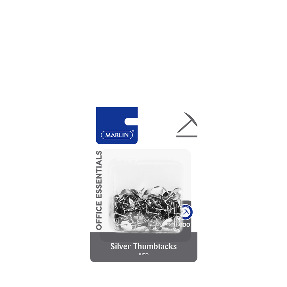 Marlin Office Essentials Silver thumbtacks / drawing pins 11mm 100's