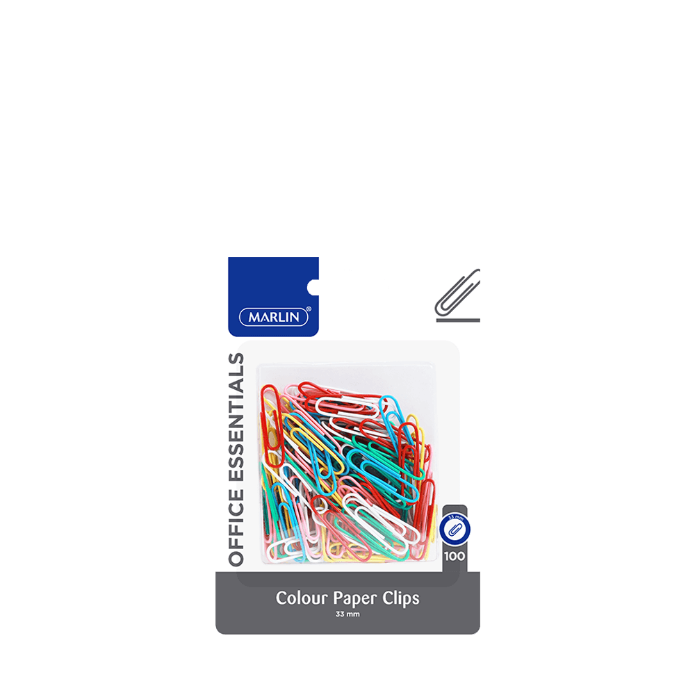 Marlin Office Essentials colour paper clips 33mm 100's