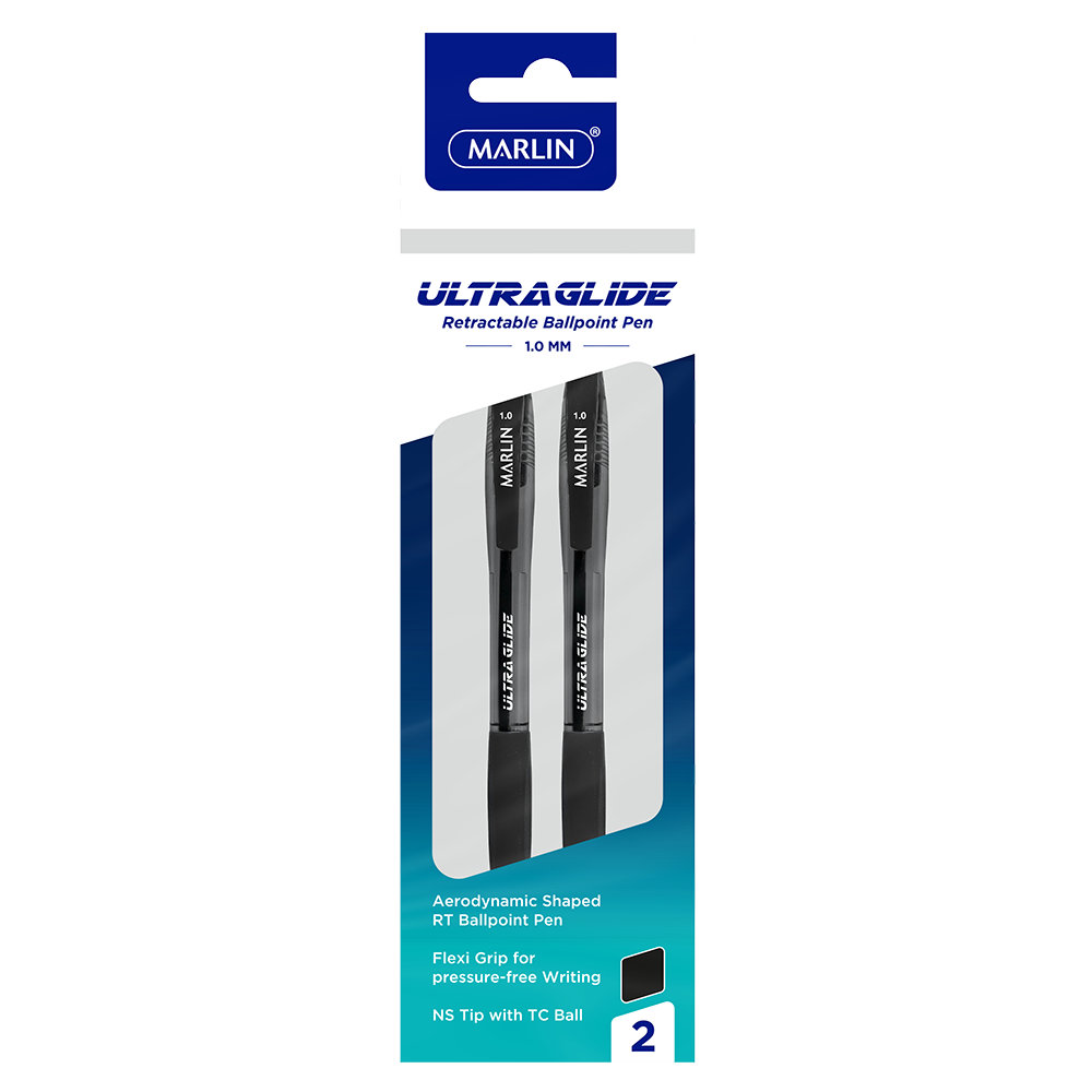 Marlin Ultra Glide Retractable Pens 1.0mm Blue 2 Pack
