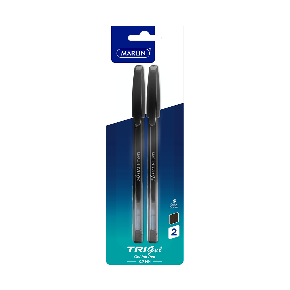 Marlin Tri-Gel Ink Pens 0.7mm Black 2 Pack