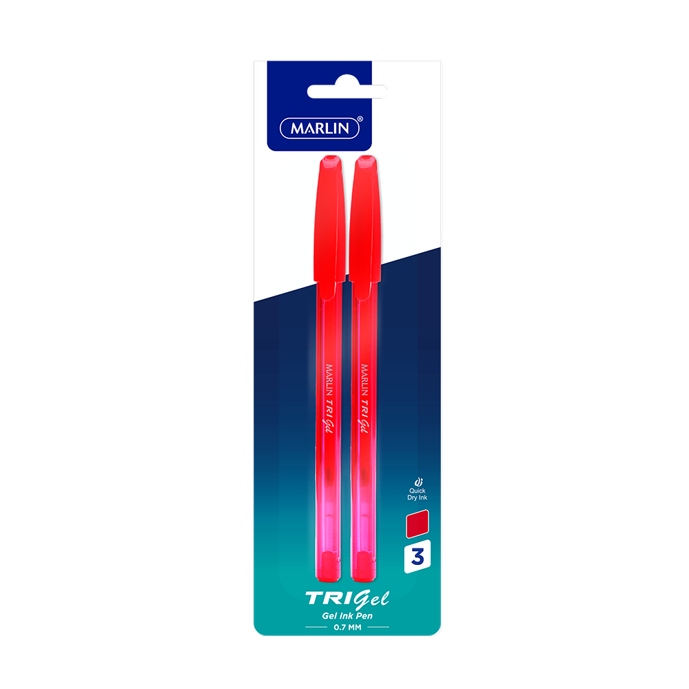 Marlin Tri-Gel Ink Pens 0.7mm Red 2 Pack