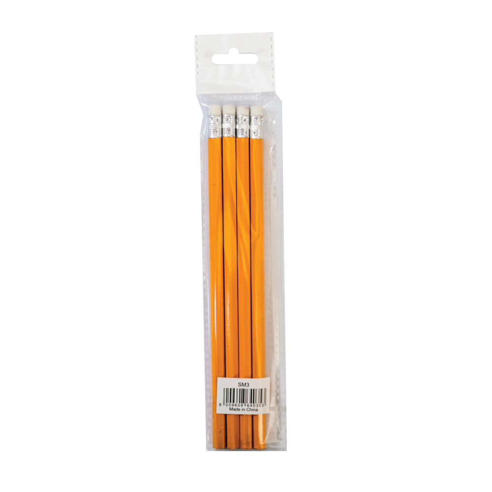 Yellow Barrel Rubber-Tipped Pencils HB 4 Pack