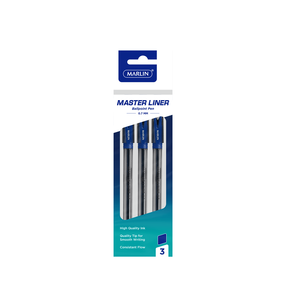 Marlin Master Liner Ball Pens 0.7mm Blue 3 Pack