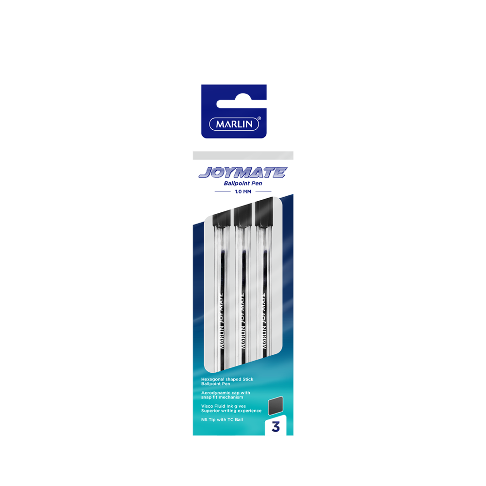 Marlin Joymate Transparent Medium Pens Black 3 Pack