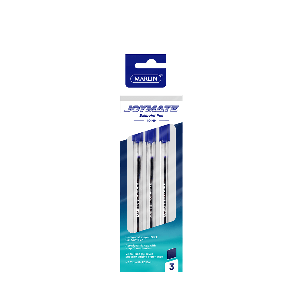 Marlin Joymate Transparent Medium Pens Blue 3 Pack
