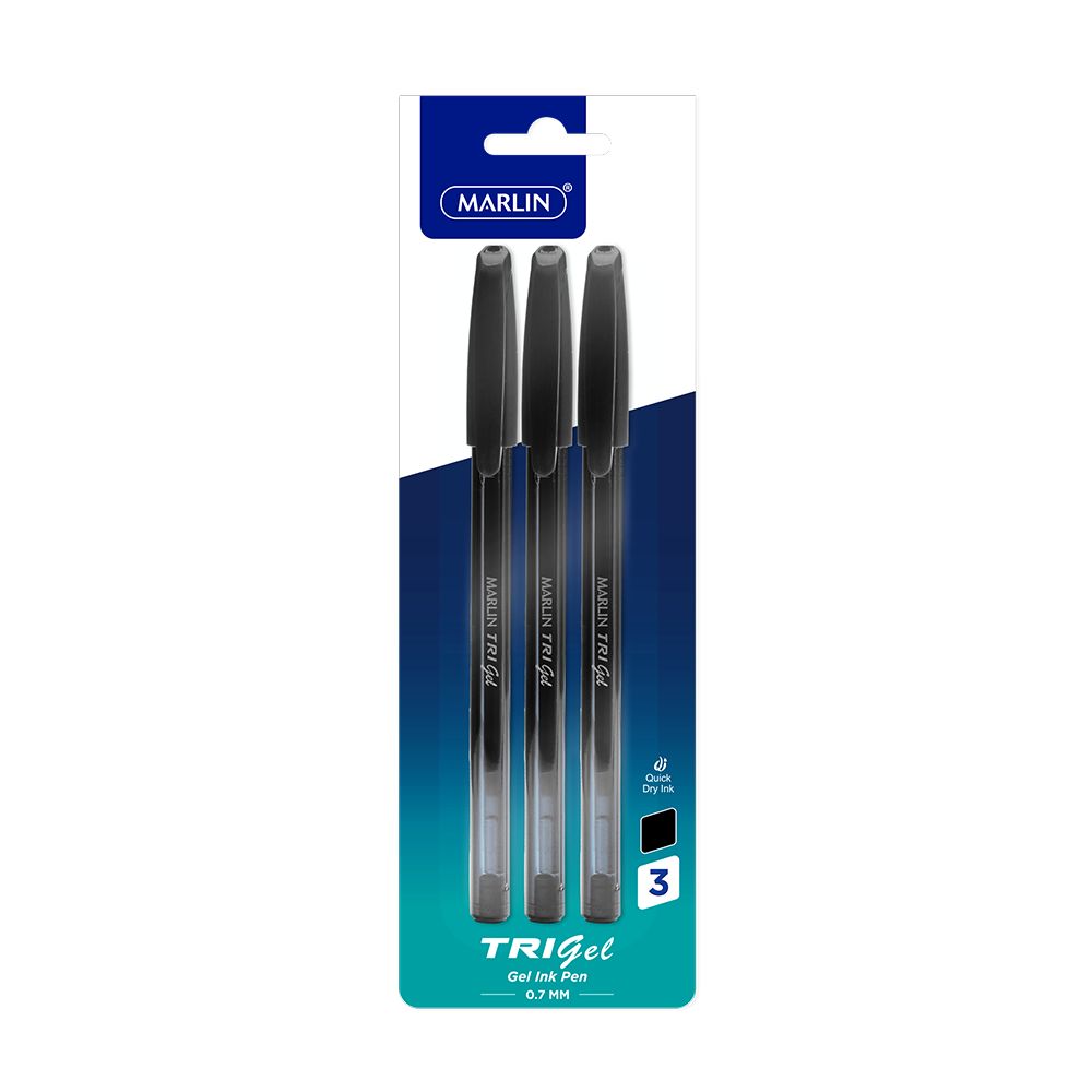 Marlin Tri-Gel Ink Pens 0.7mm Black 3 Pack